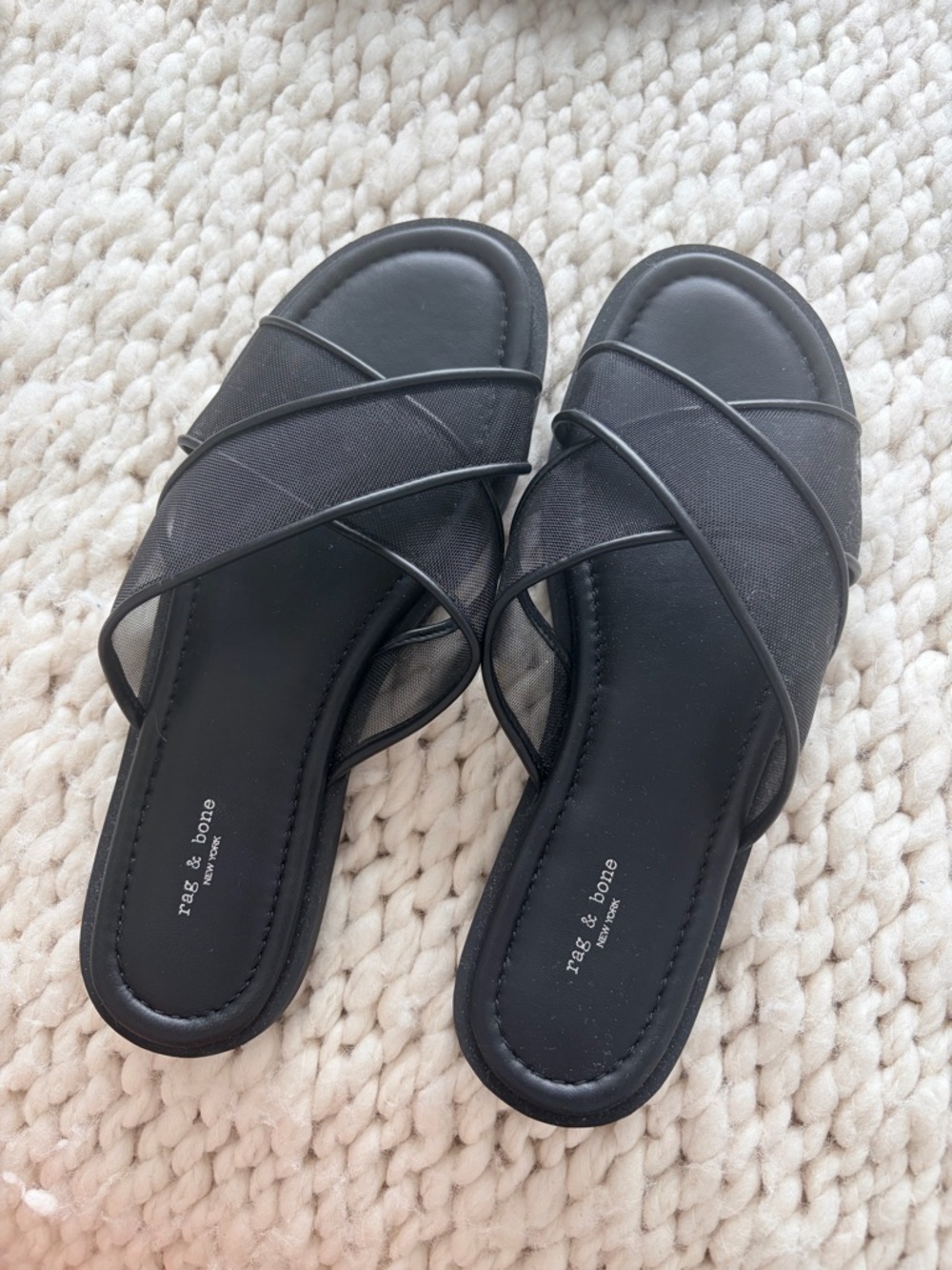 rag & bone Black Crisscross Slide Mules